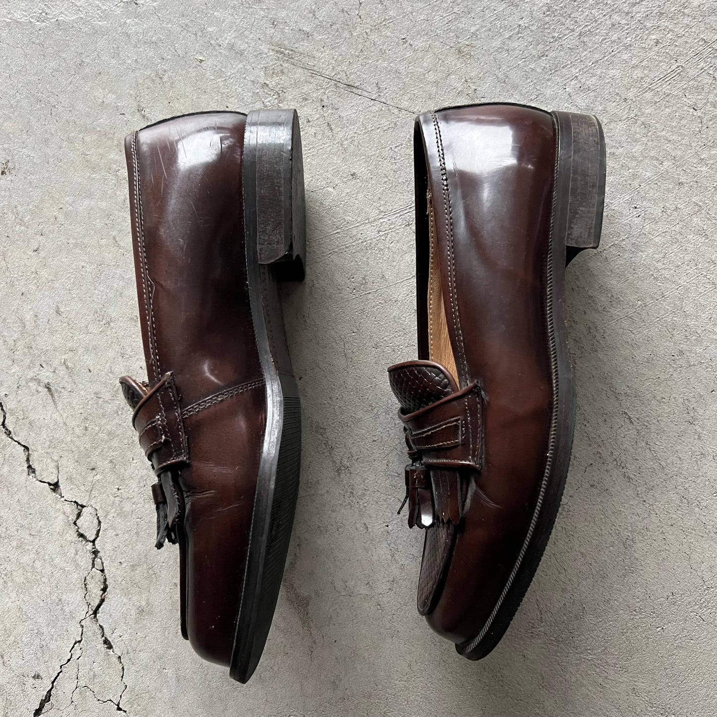 90s Brown Leather Tassel Loafers- M's 7, W's 8.5