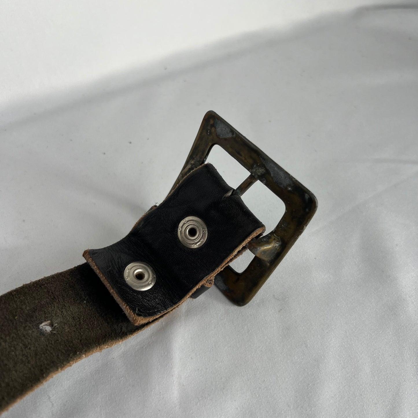 50s Worn Square Buckle Black Leather Belt- 32"-36"
