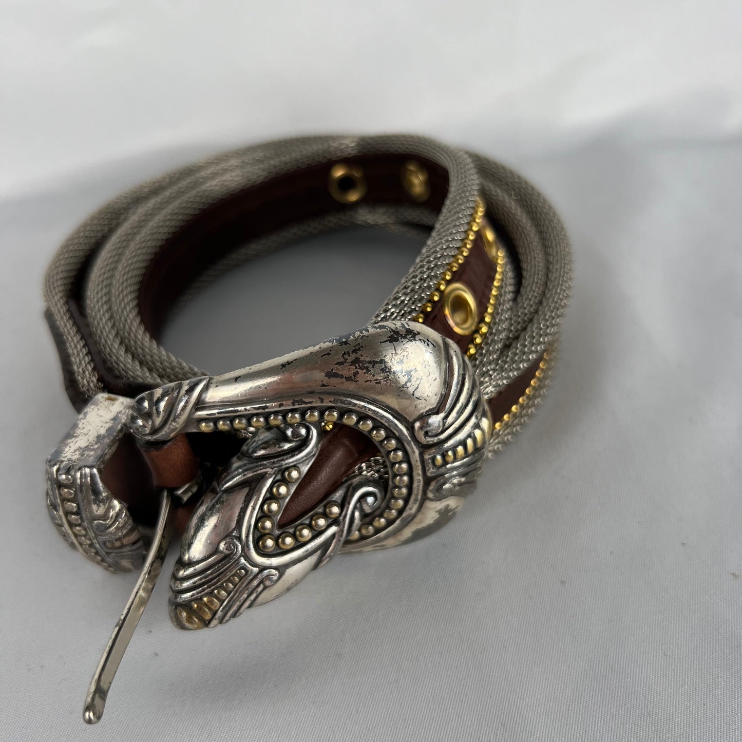 90s 3 Piece Metal Chainmail x Leather Belt- 32"-34"