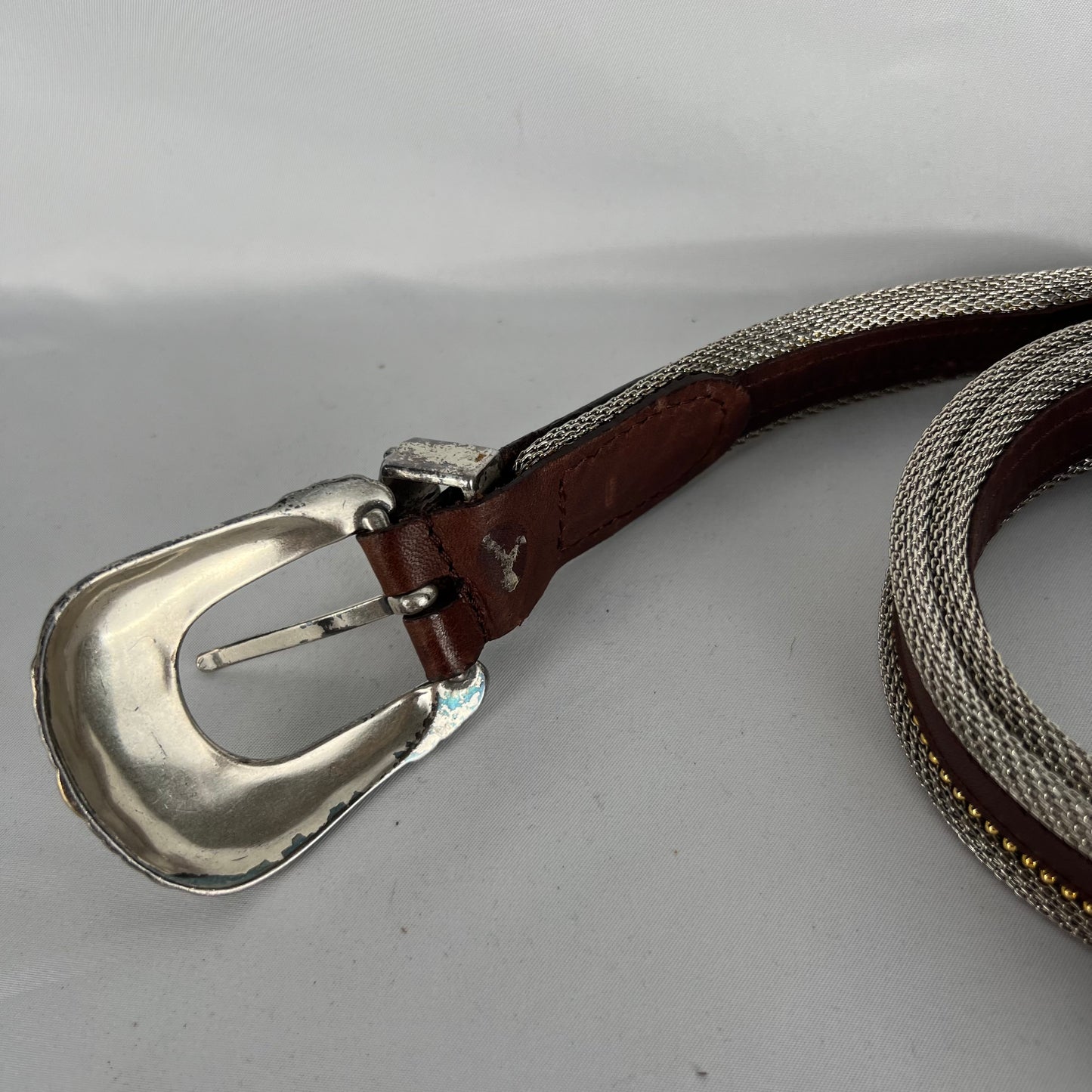 90s 3 Piece Metal Chainmail x Leather Belt- 32"-34"