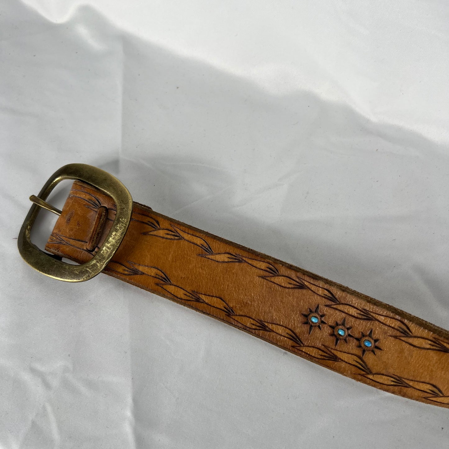 70s Weed and Mushrooms Leather Belt- 30"-32"