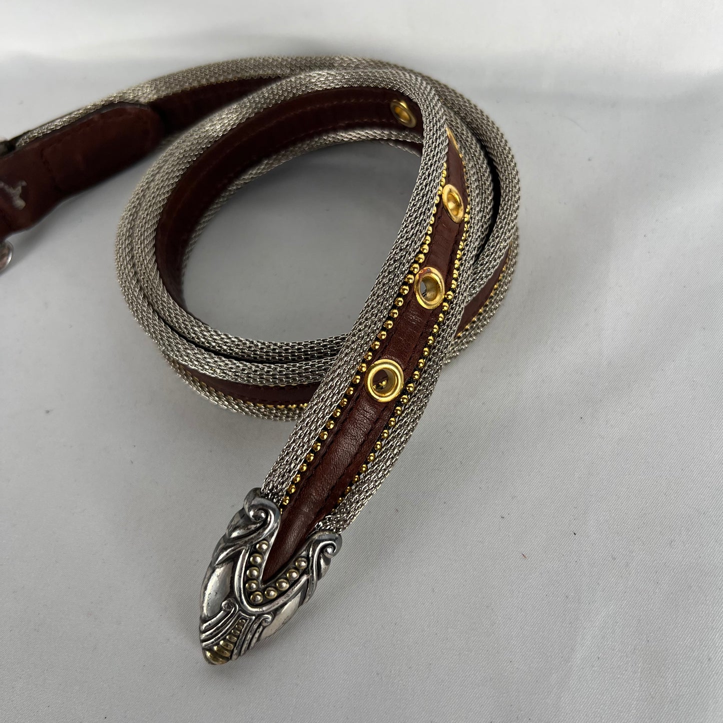 90s 3 Piece Metal Chainmail x Leather Belt- 32"-34"