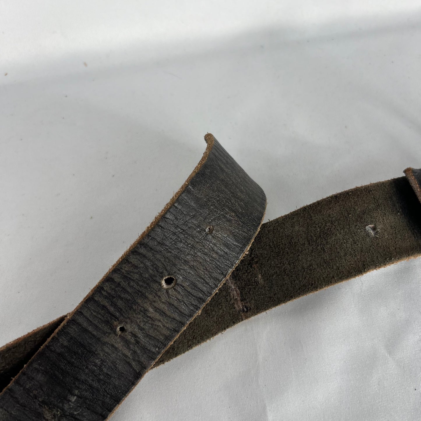 50s Worn Square Buckle Black Leather Belt- 32"-36"