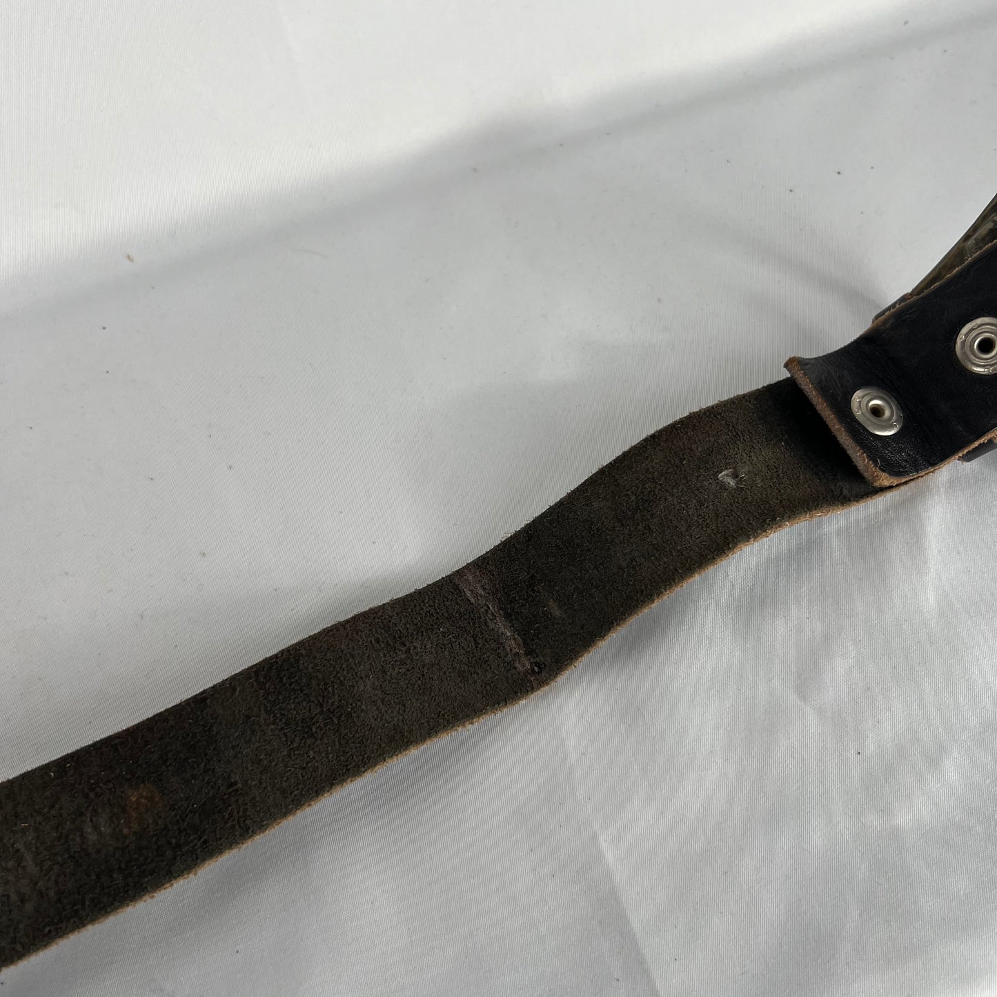 50s Worn Square Buckle Black Leather Belt- 32"-36"
