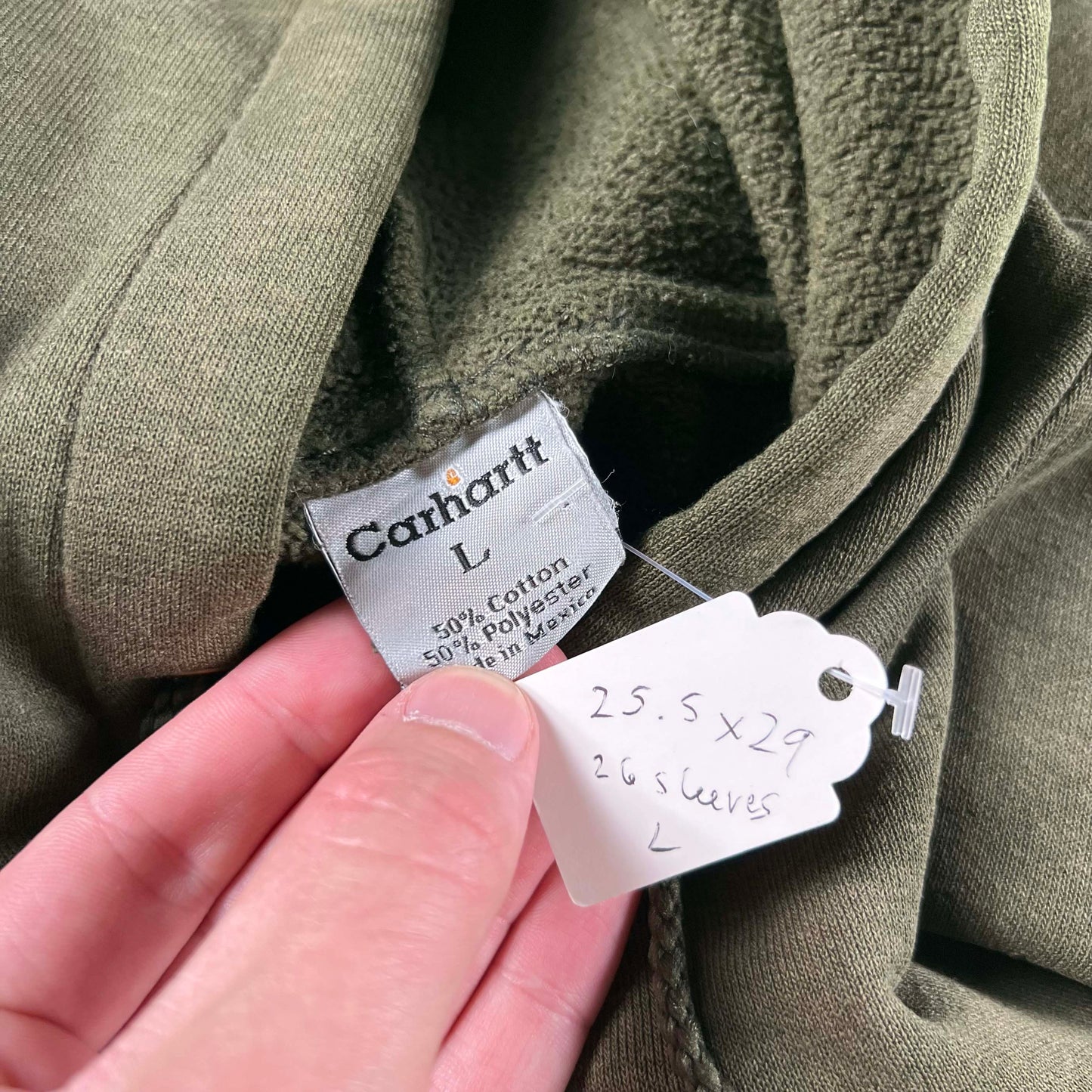 00s Carhartt Sun Faded Olive Green Hoodie- L