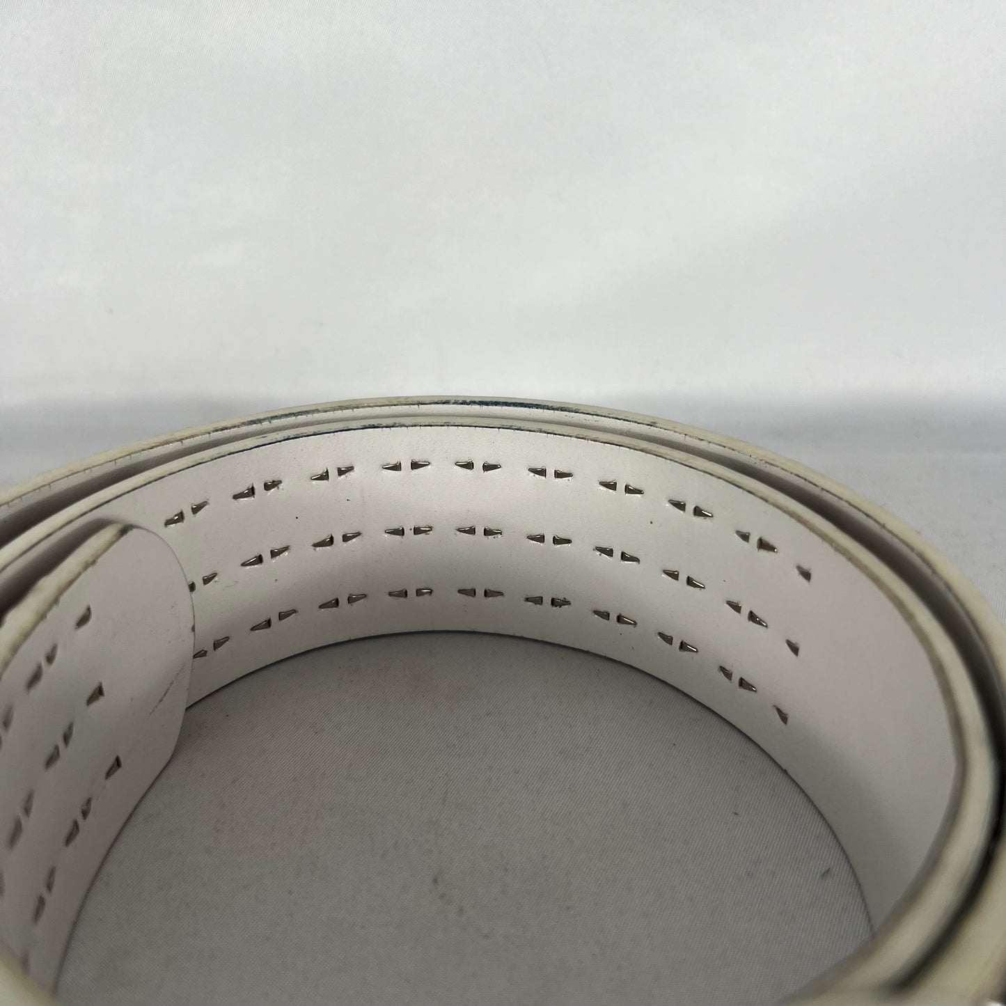 White Studded Belt 70s Silver Stone Buckle- 28"-32"