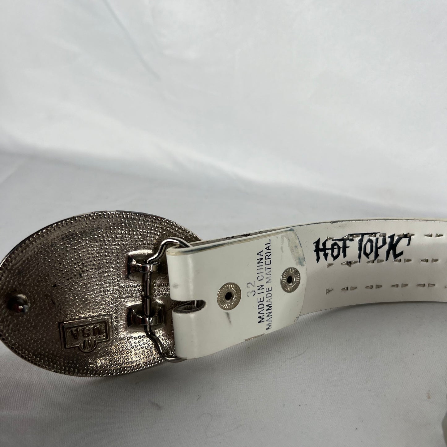 White Studded Belt 70s Silver Stone Buckle- 28"-32"