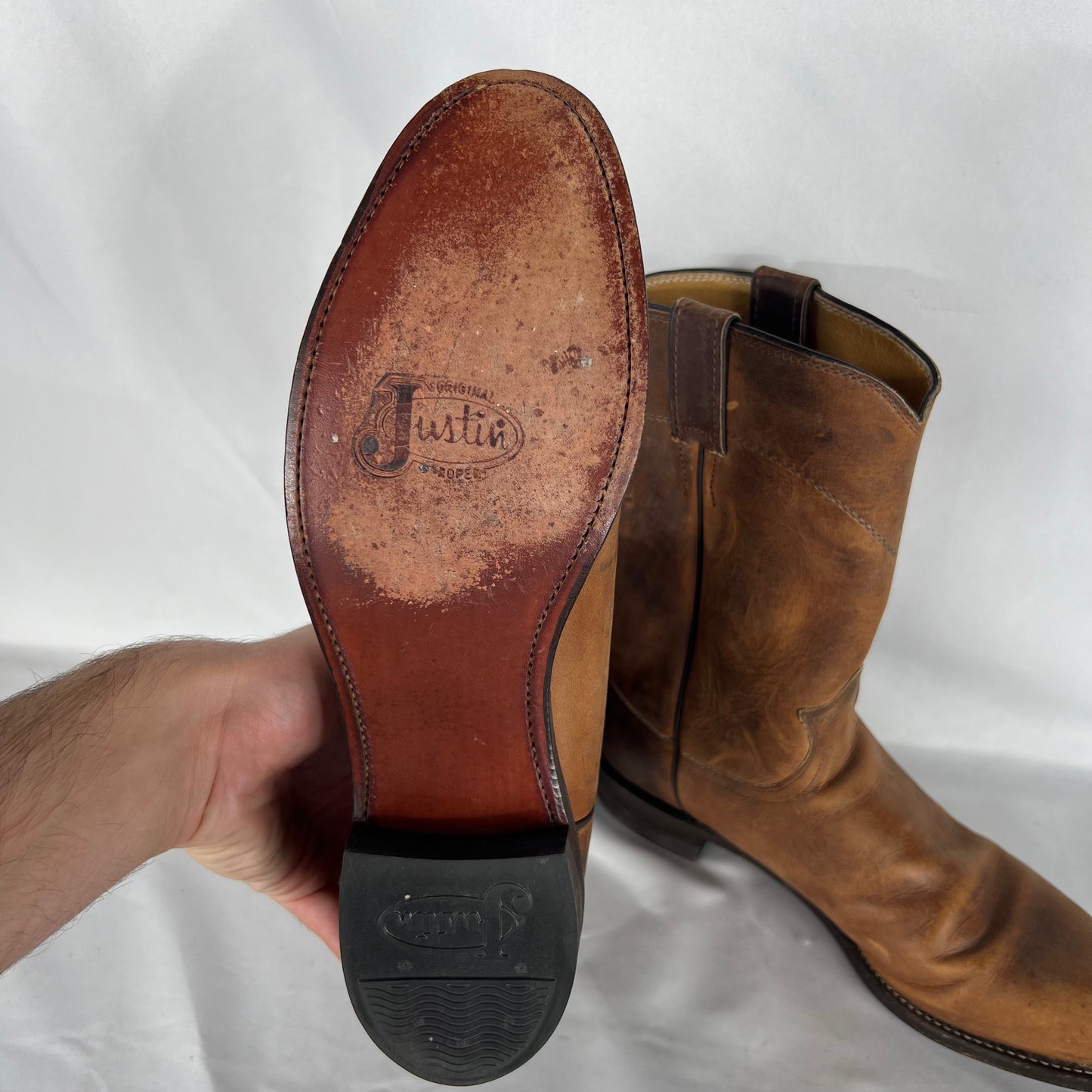 90s Worn in Tan Justin Roper Boots- M's 9.5, W's 11