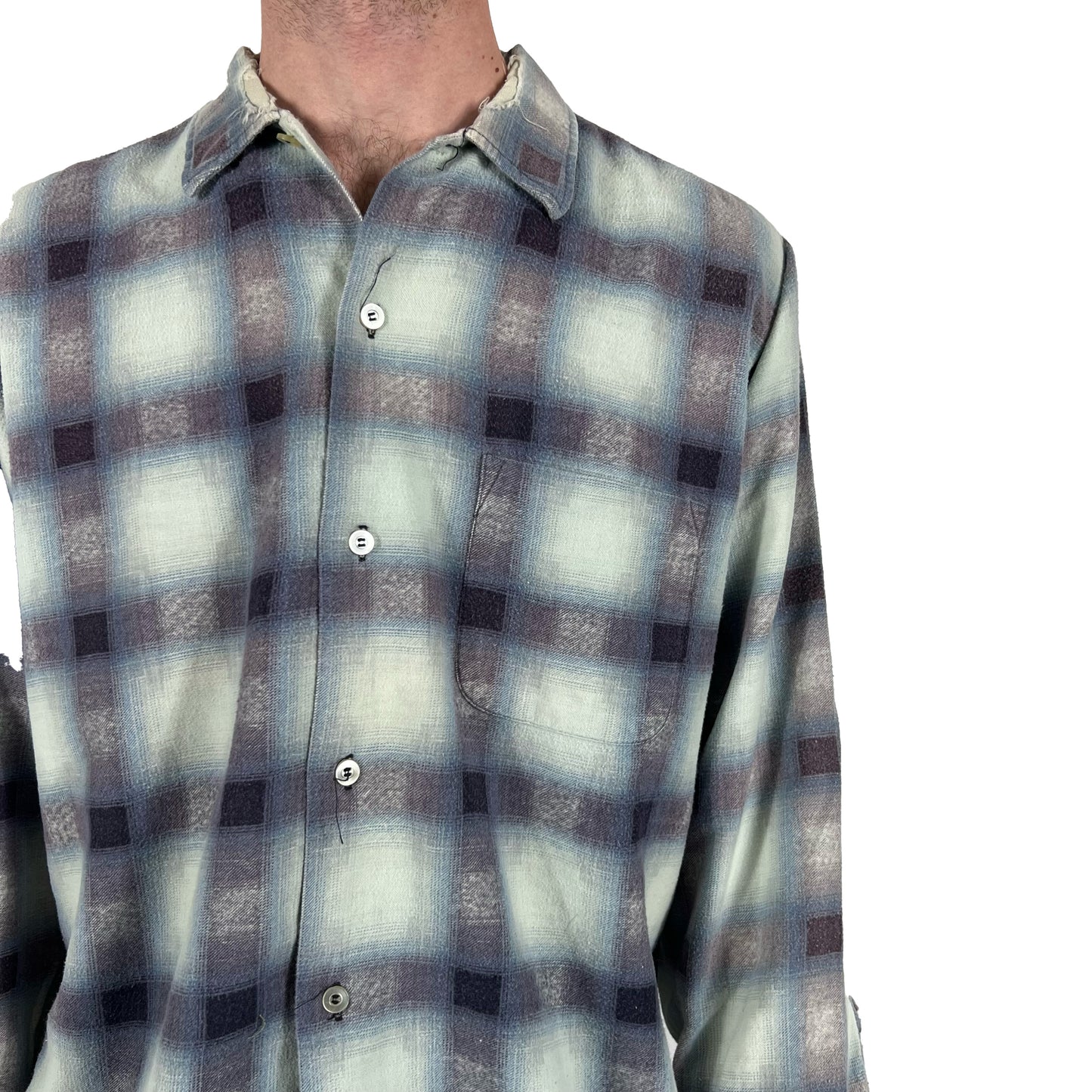 50s Soft Cotton Shadow Plaid Flannel Shirt- L