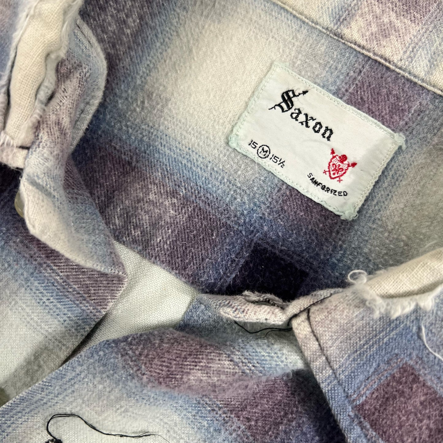 50s Soft Cotton Shadow Plaid Flannel Shirt- L