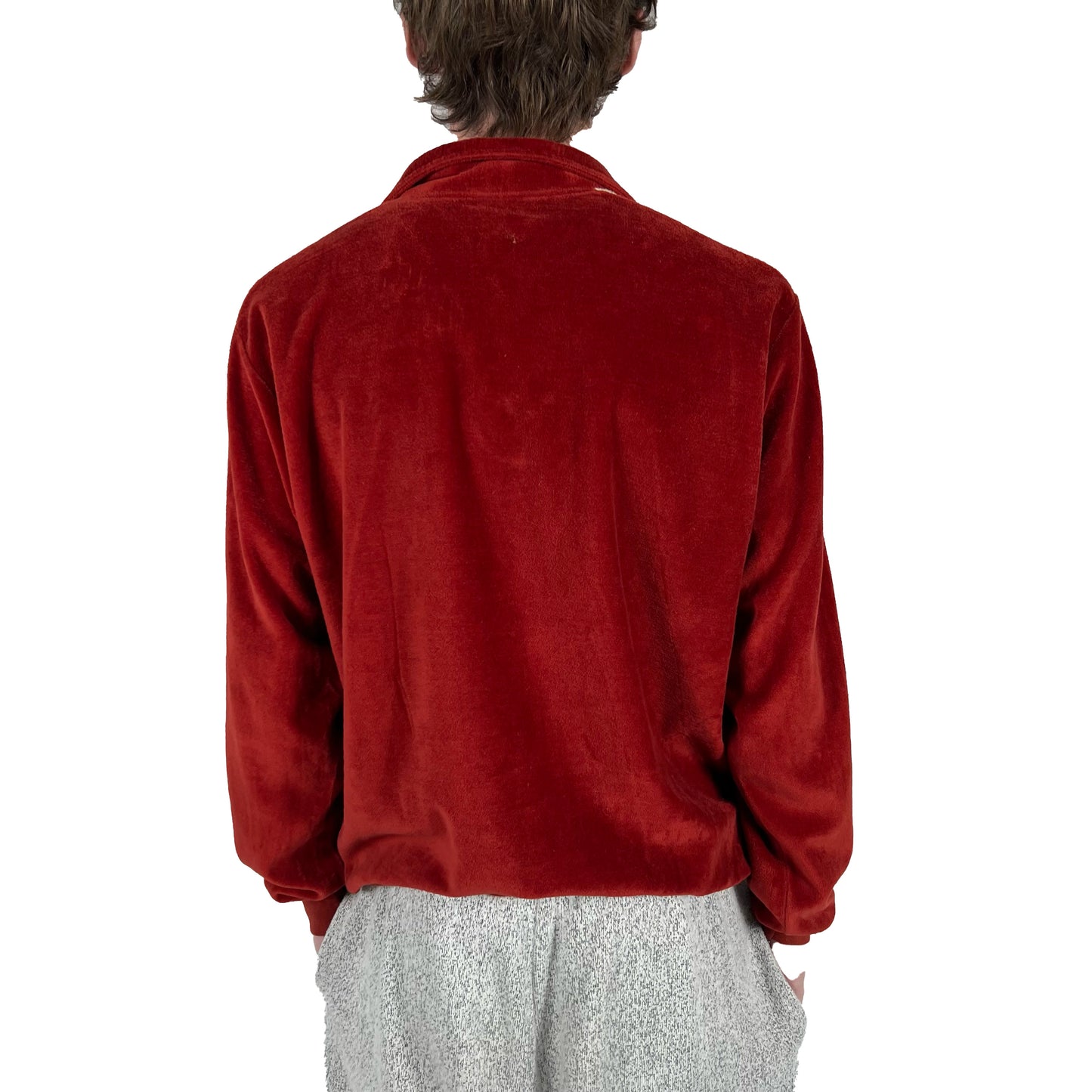 70s Campus Two Tone Velour Long Sleeve Polo- L