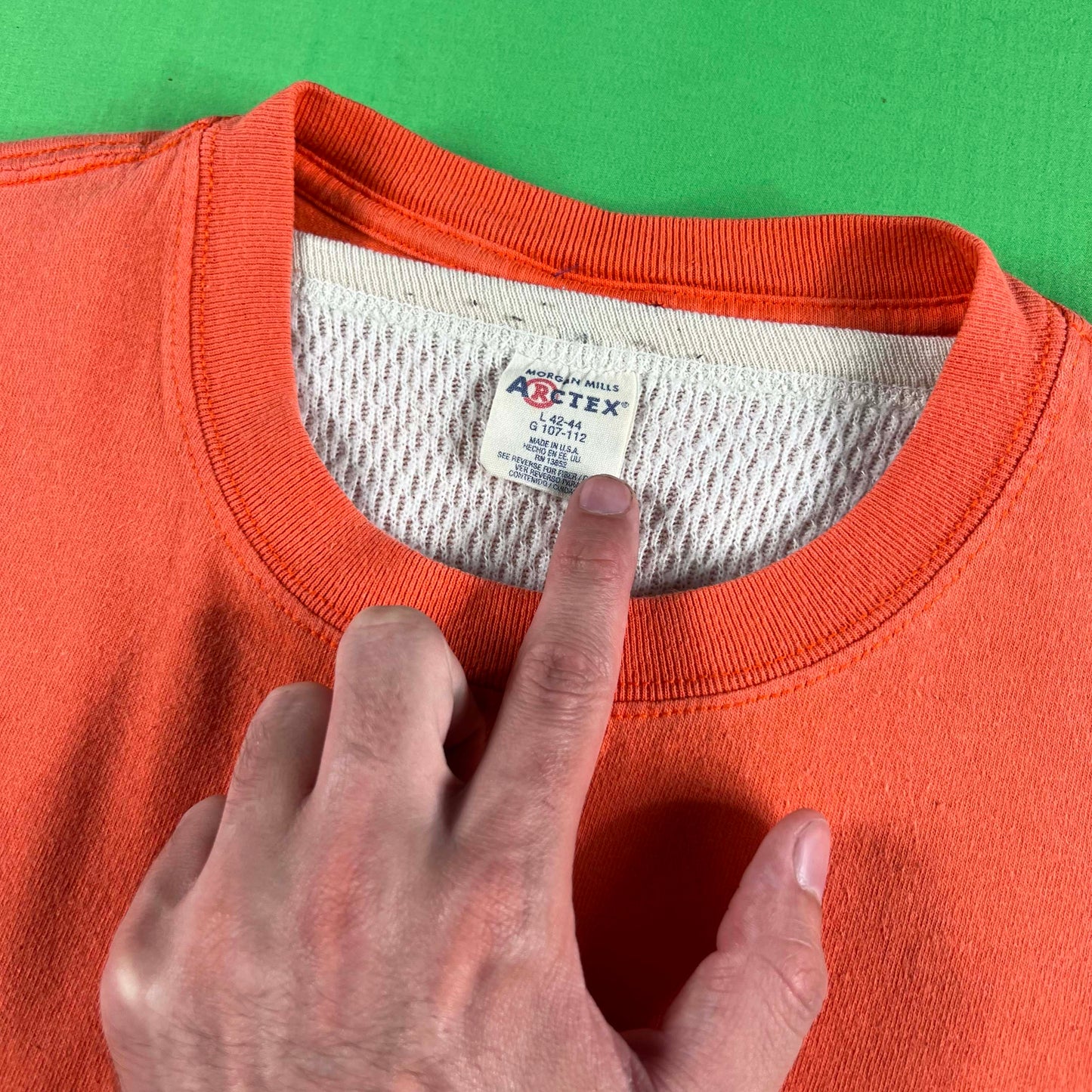 00s Sun Faded Orange Radioactive Tee + 80s Waffle Knit Thermal- L