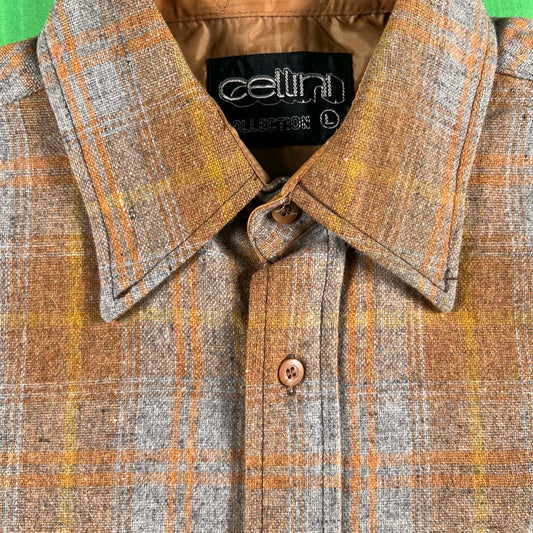 70s cellini Wool & Nylon Flannel Board Shirt- L