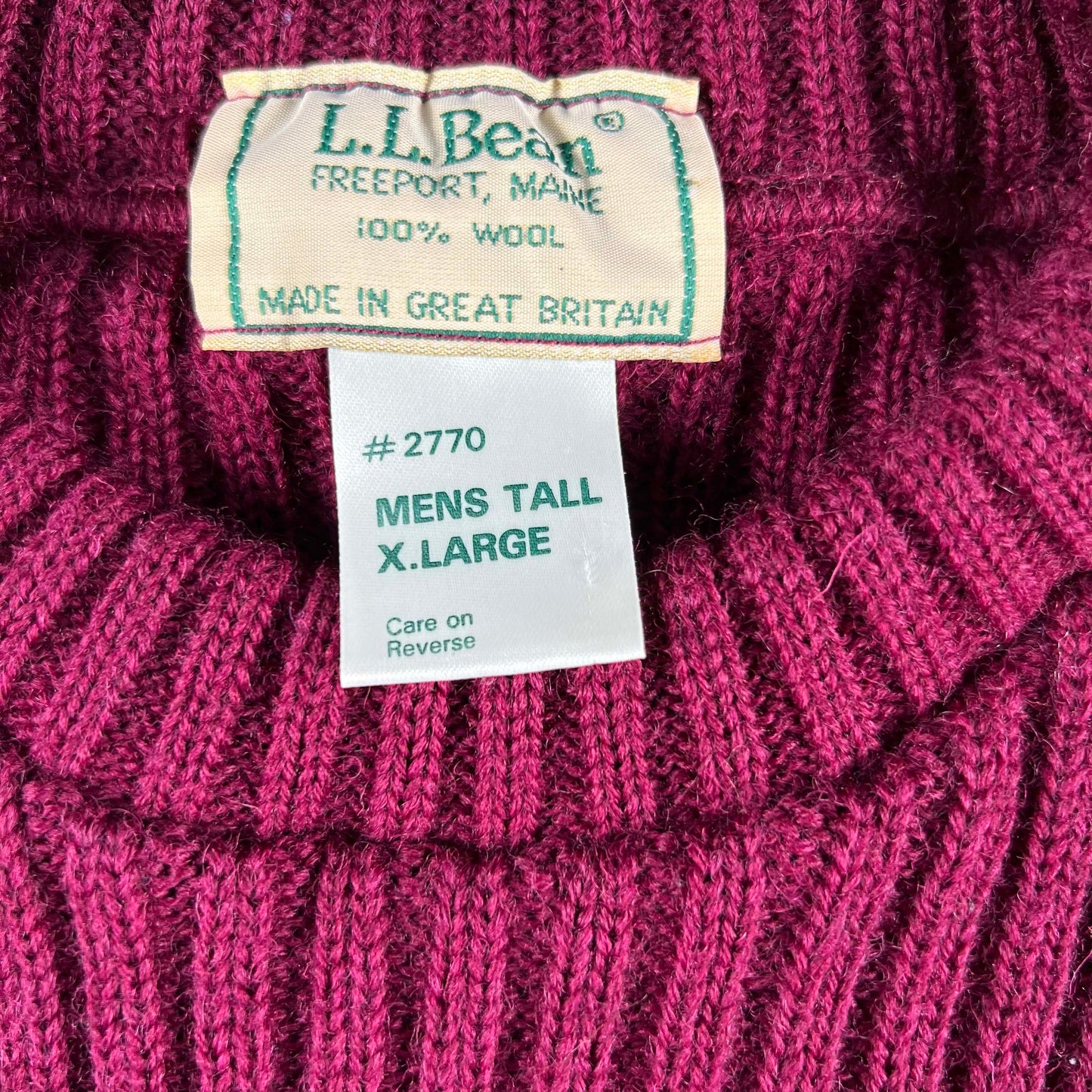80s L.L. Bean Burgundy Wool Military Knit- XL