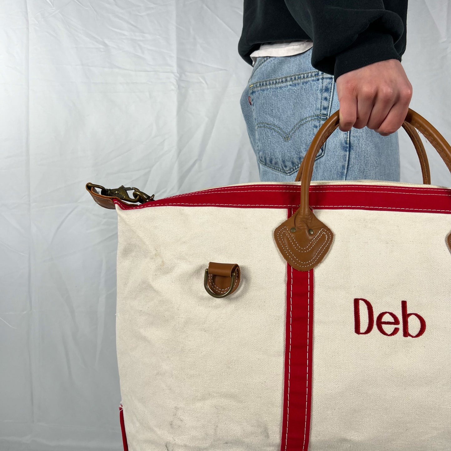 90s L.L. Bean Leather Strap Boat and Tote- HUGE