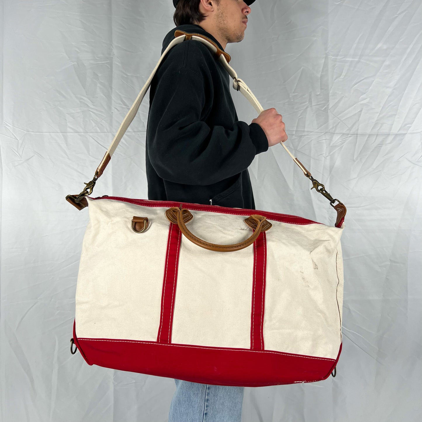 90s L.L. Bean Leather Strap Boat and Tote- HUGE