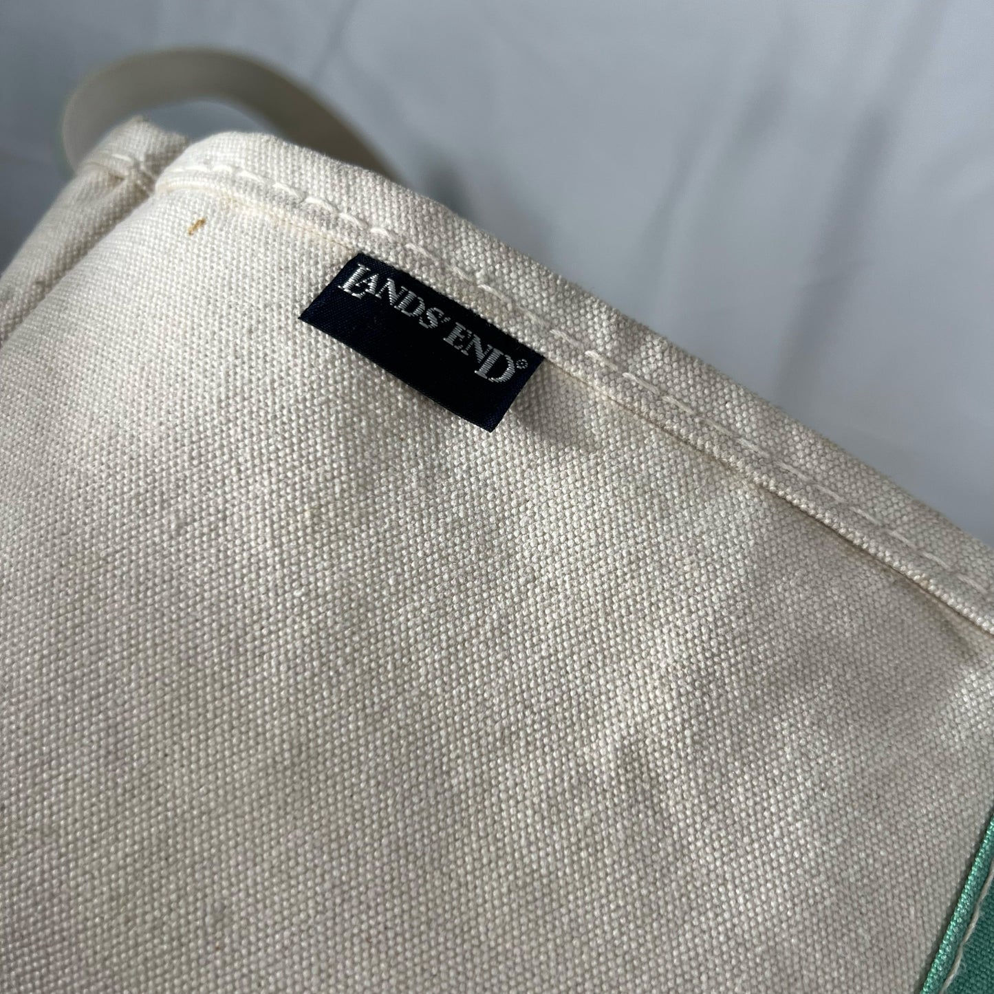 90s Lands' End Seafoam Canvas Tote- Large