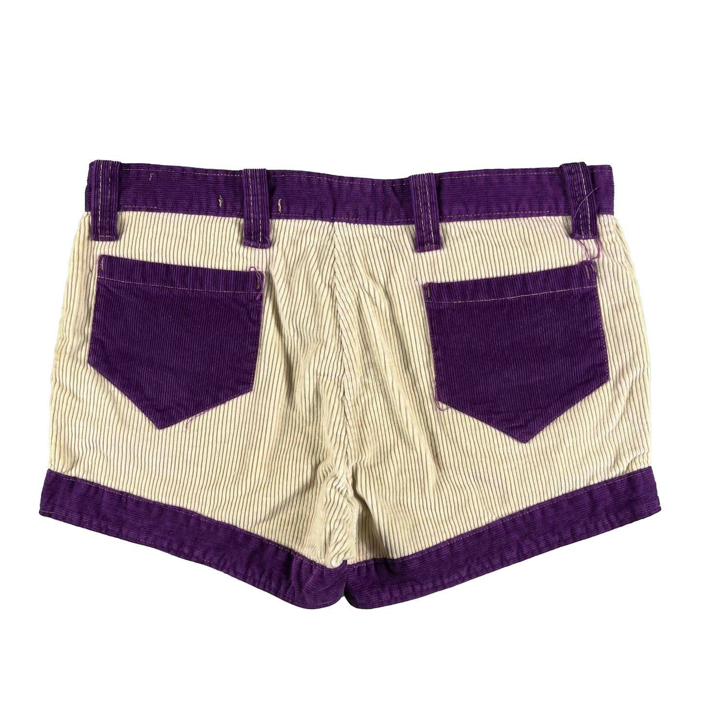 70s Cream & Purple Corduroy Mini Shorts- 32x1.5
