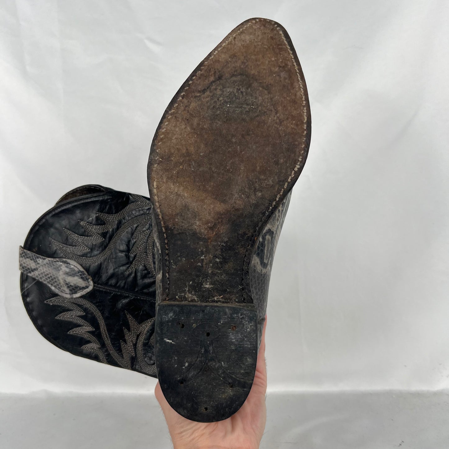 90s Two Tone Snakeskin Leather Cowboy Boots- M's 10, W's 11.5