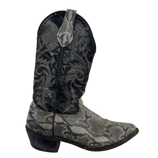 90s Two Tone Snakeskin Leather Cowboy Boots- M's 10, W's 11.5