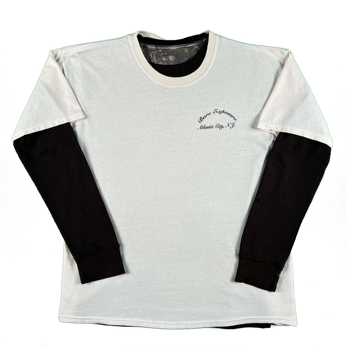 00s Atlantic City Strip Club Tee & Thrashed Black Waffle Knit Thermal- XL