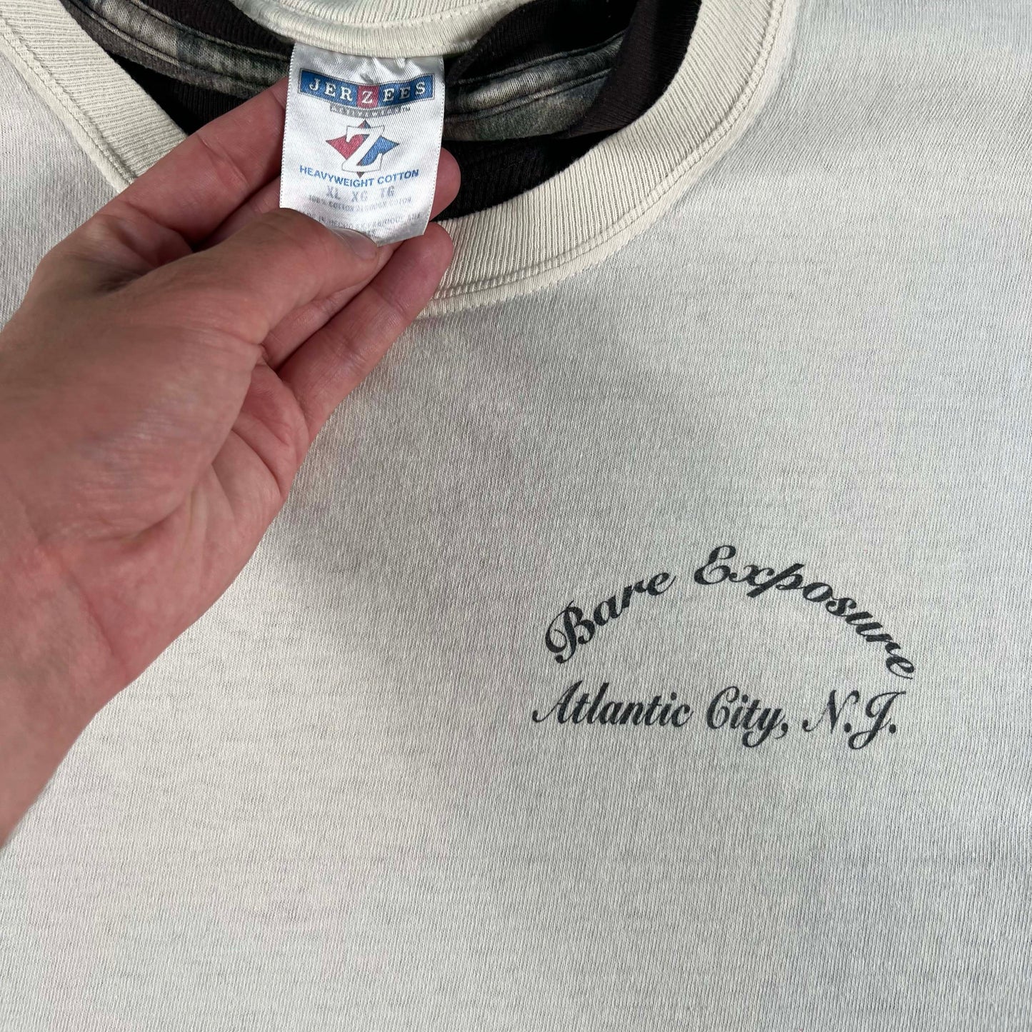 00s Atlantic City Strip Club Tee & Thrashed Black Waffle Knit Thermal- XL