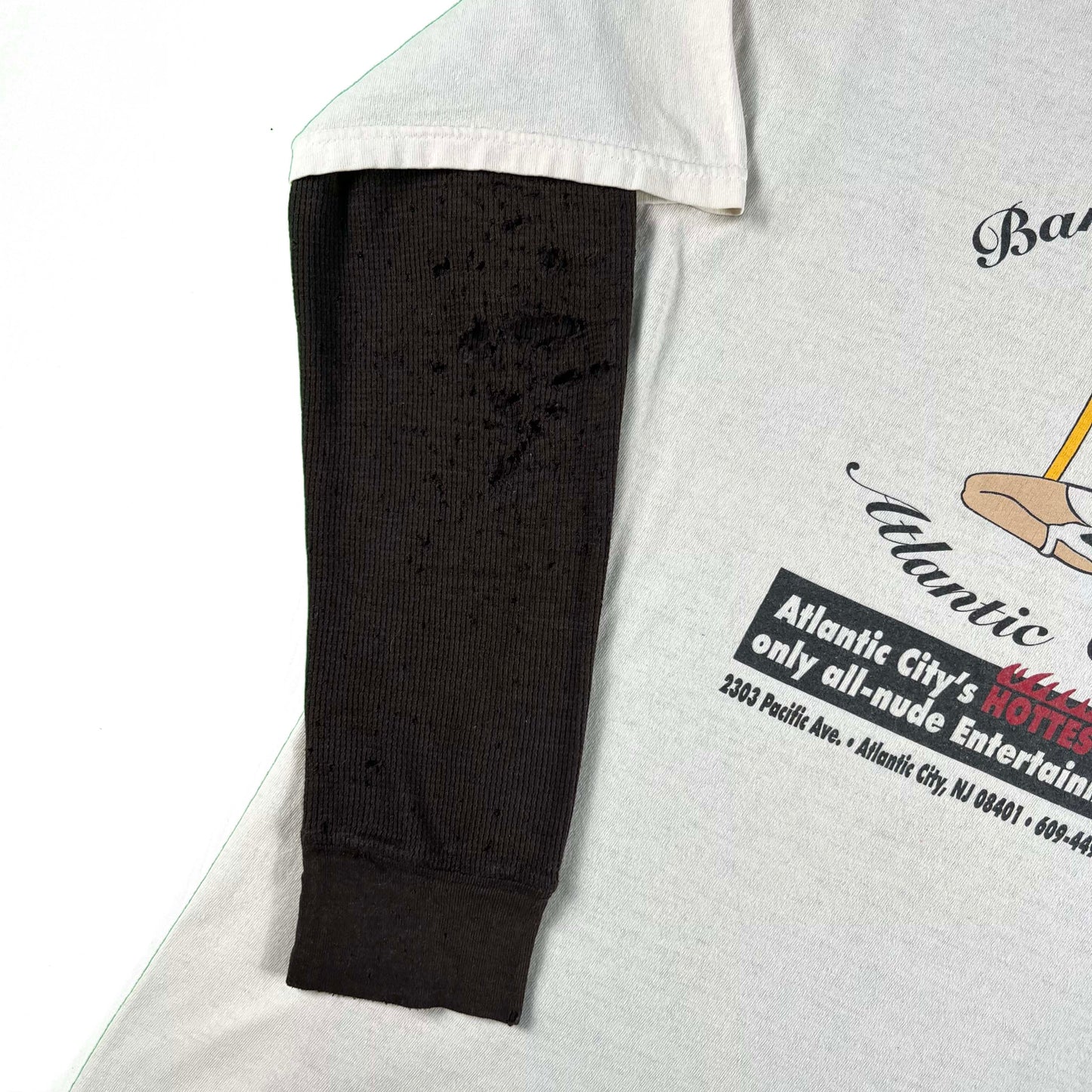 00s Atlantic City Strip Club Tee & Thrashed Black Waffle Knit Thermal- XL