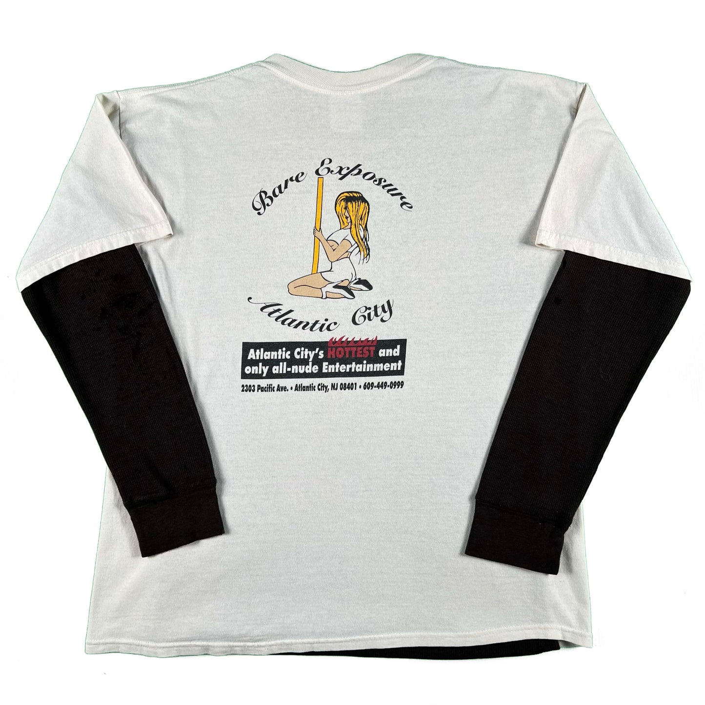 00s Atlantic City Strip Club Tee & Thrashed Black Waffle Knit Thermal- XL