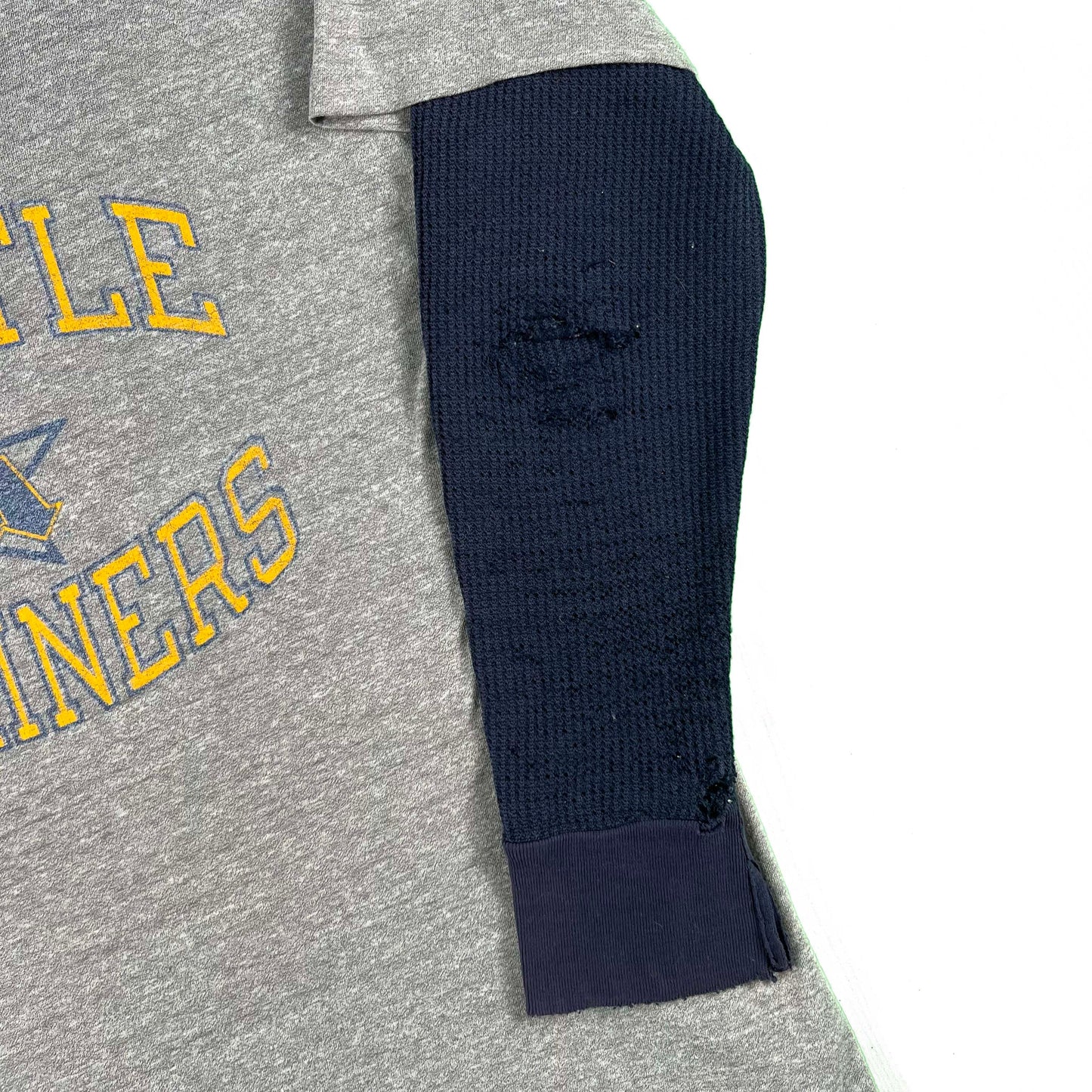 80s Paper Thin Champion Mariners Tee & Navy Waffle Knit Thermal- XL