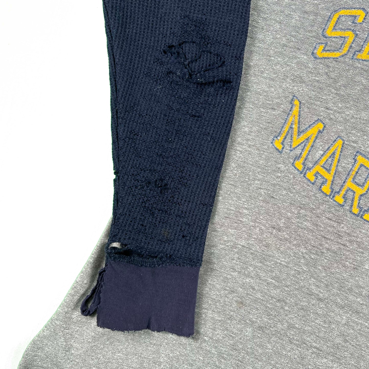 80s Paper Thin Champion Mariners Tee & Navy Waffle Knit Thermal- XL