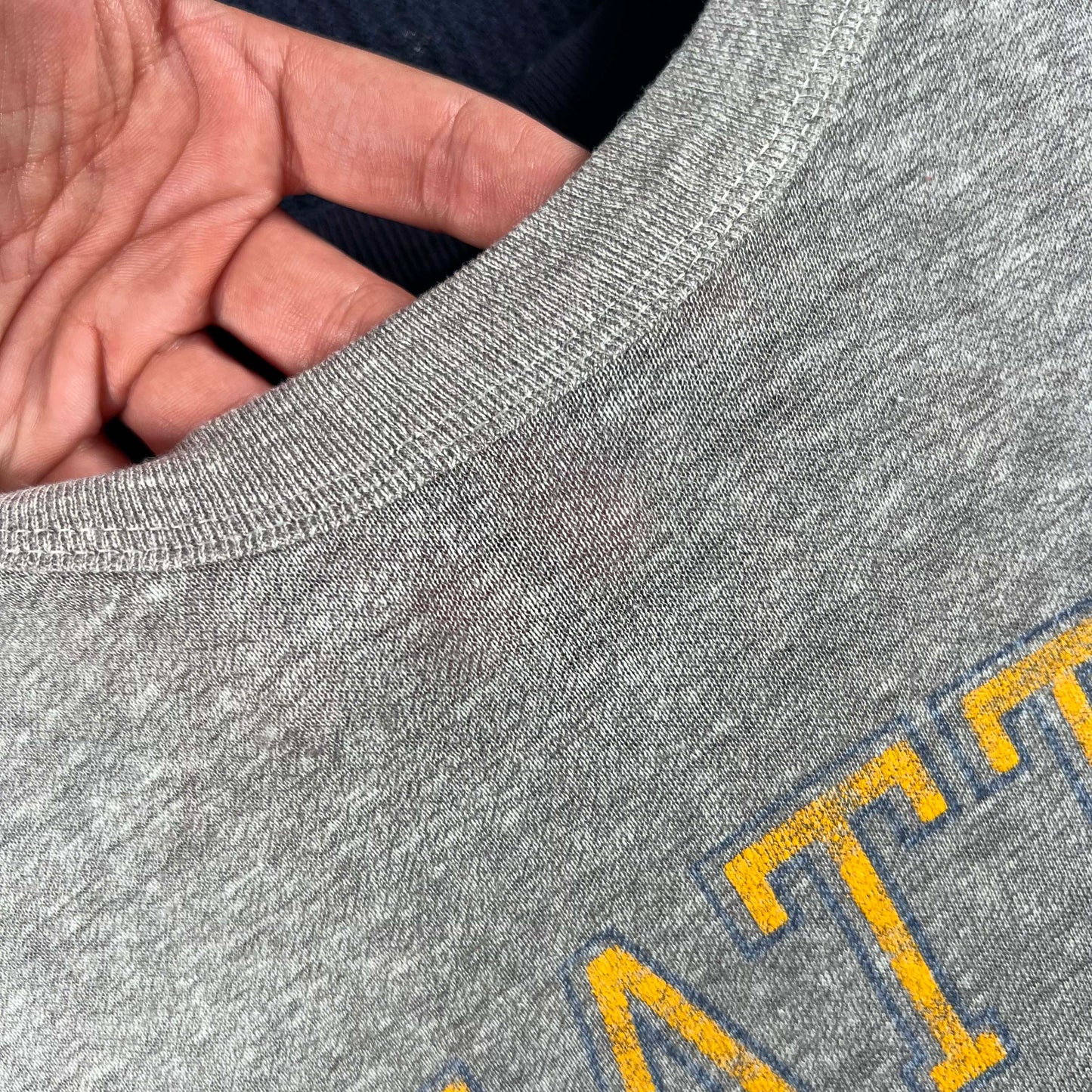 80s Paper Thin Champion Mariners Tee & Navy Waffle Knit Thermal- XL