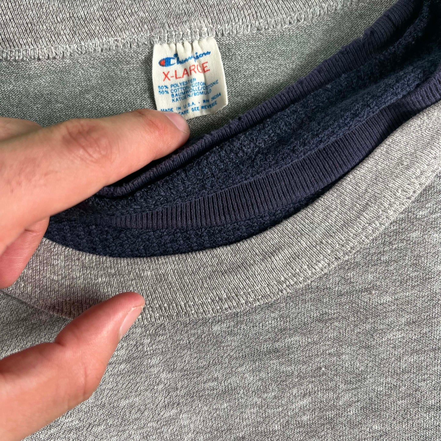 80s Paper Thin Champion Mariners Tee & Navy Waffle Knit Thermal- XL
