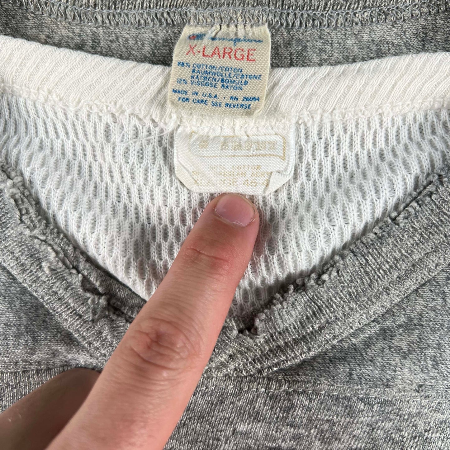 80s Thrashed Champion Football Tee & 70s Waffle Knit Thermal- L