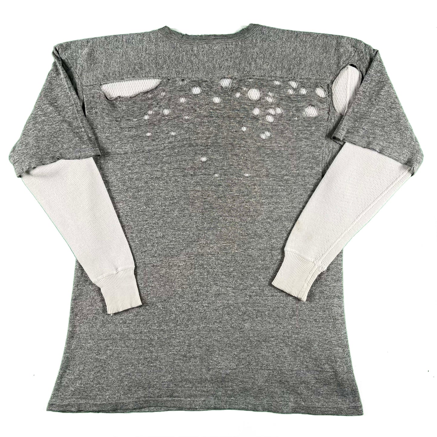 80s Thrashed Champion Football Tee & 70s Waffle Knit Thermal- L