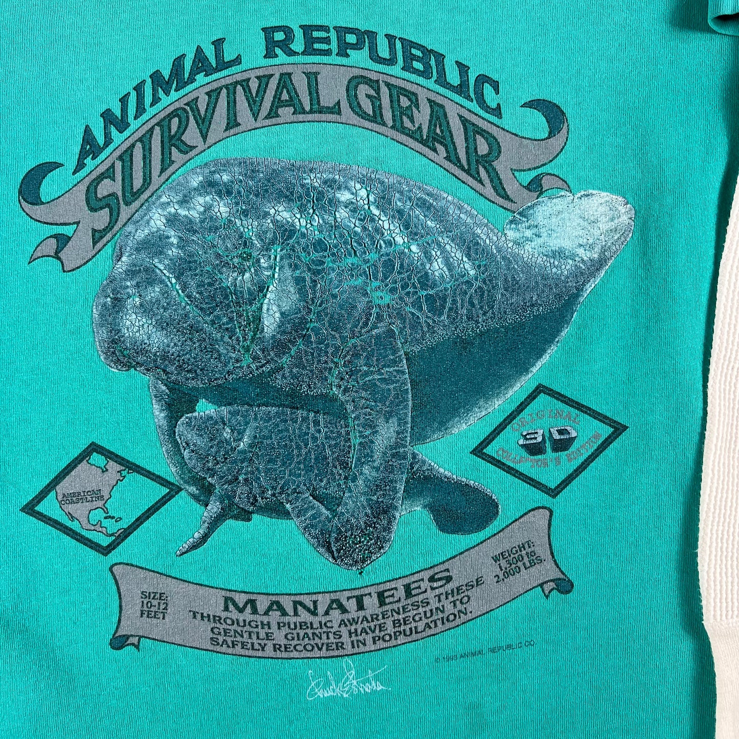 90s Manatees Tee & 80s Waffle Knit Thermal- M