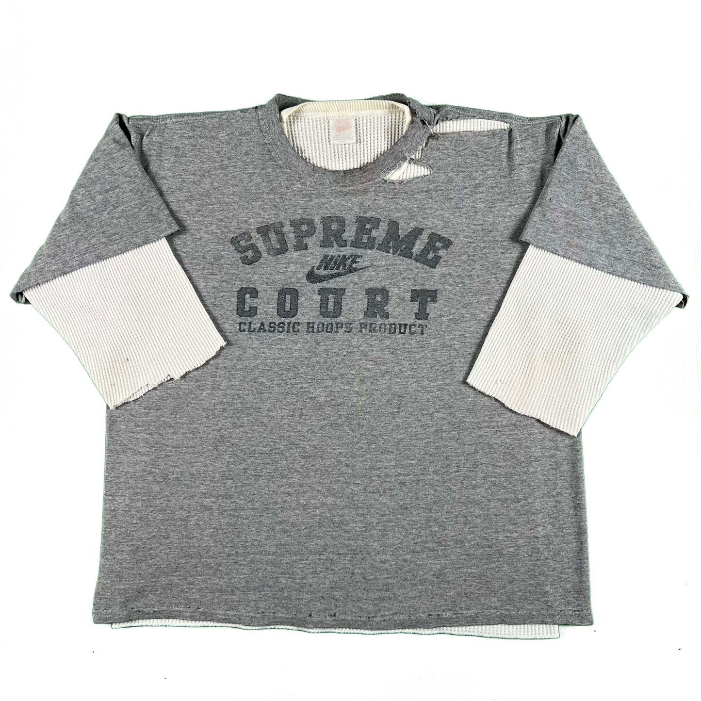 00s Thrashed Nike 'Supreme Court' Hoops Tee & 90s Waffle Knit Thermal- M