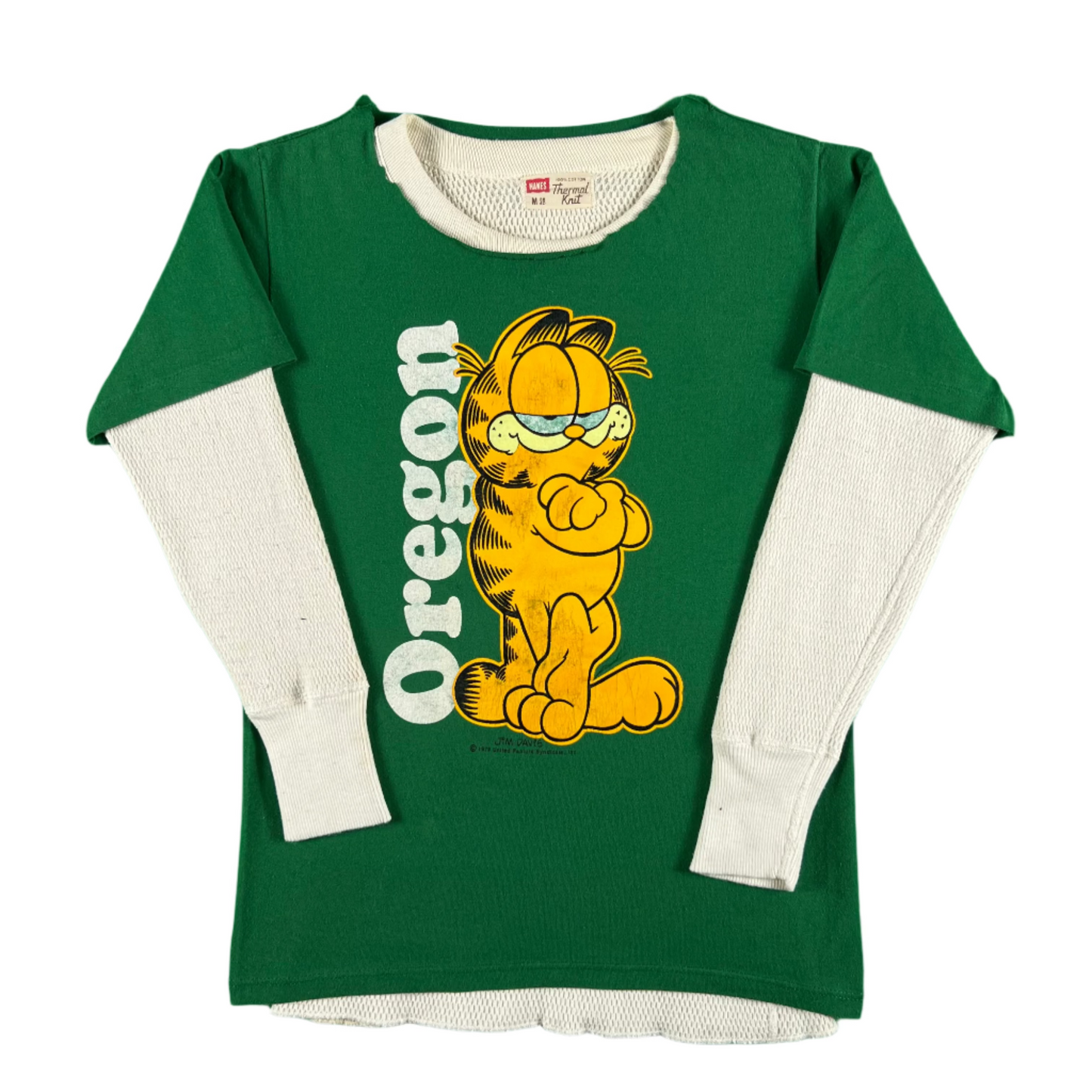 80s Oregon Garfield Tee & 60s Waffle Knit Thermal- S