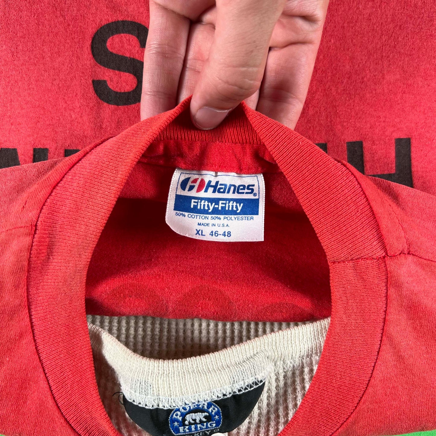 80s 'This Time It's Personal' Painter's Tee & Waffle Knit Thermal- XL