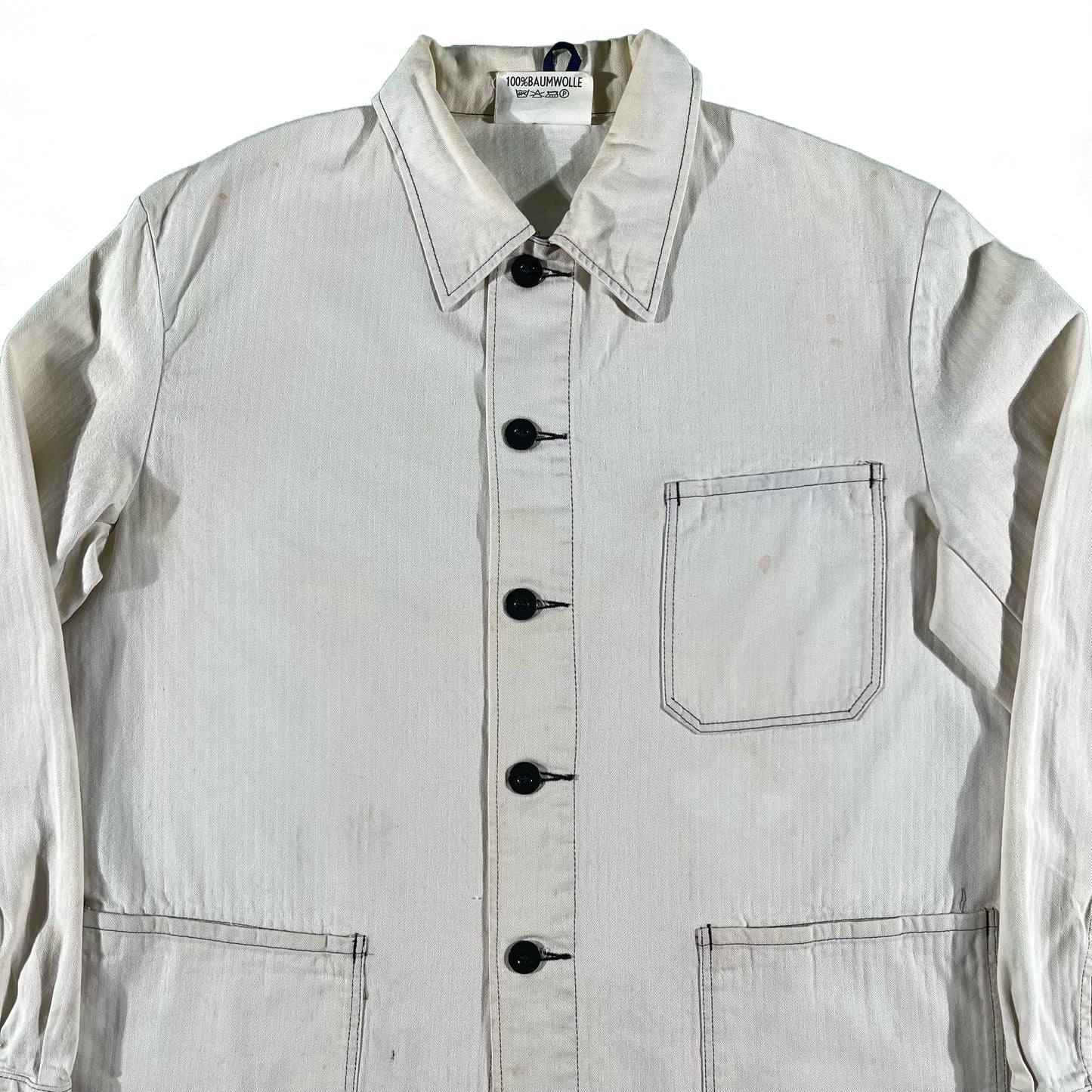 80s Bleached HBT French Chore Jacket- L