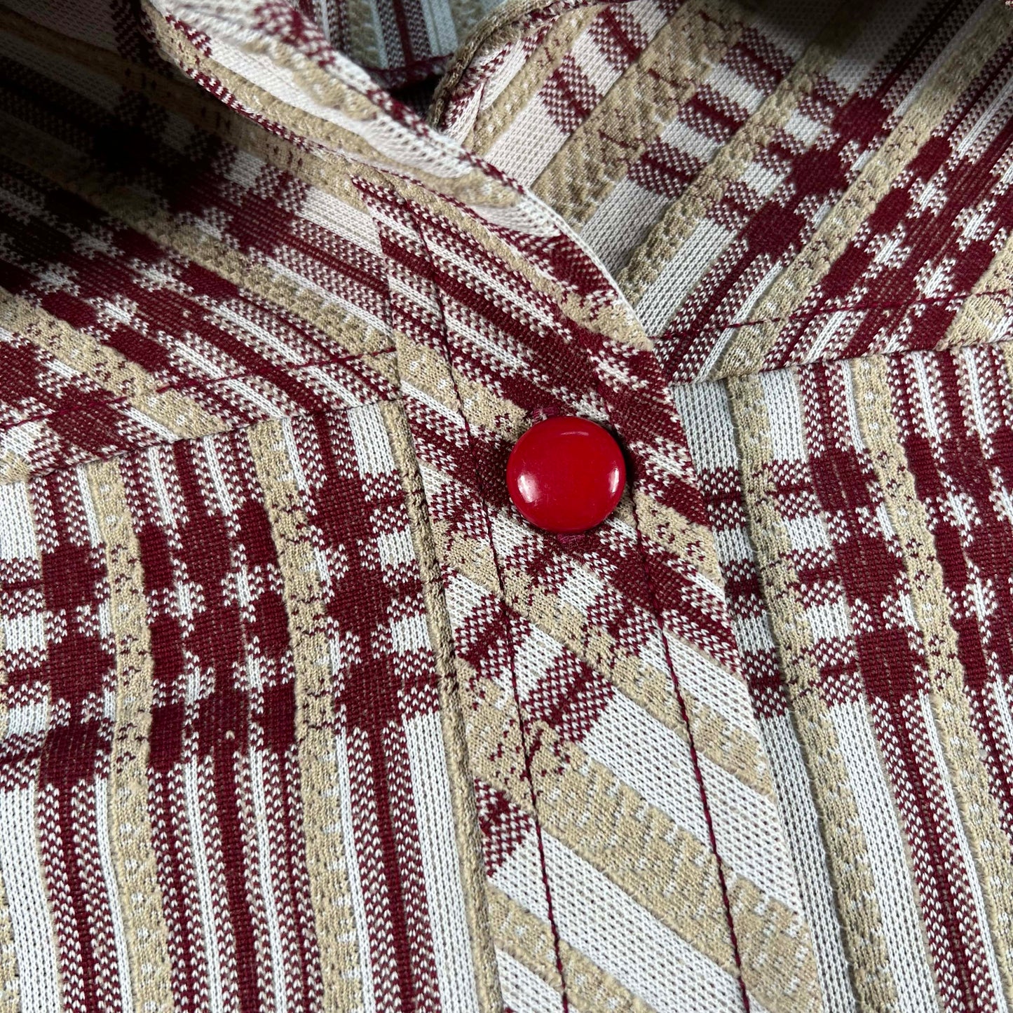 70s Red Button Plaid Overshirt- S