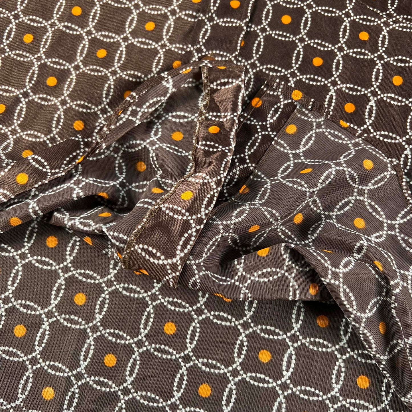 70s Sun Faded Brown Polka Dot Sheer Shirt- M