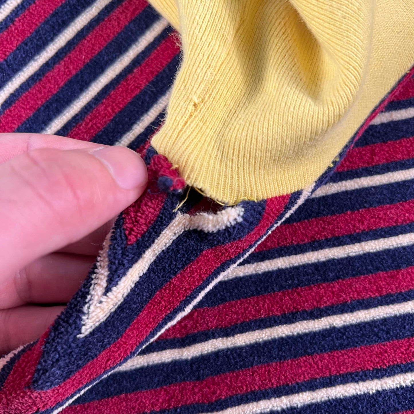 60s Terry Cloth Striped Ringer Sweatshirt- S/M