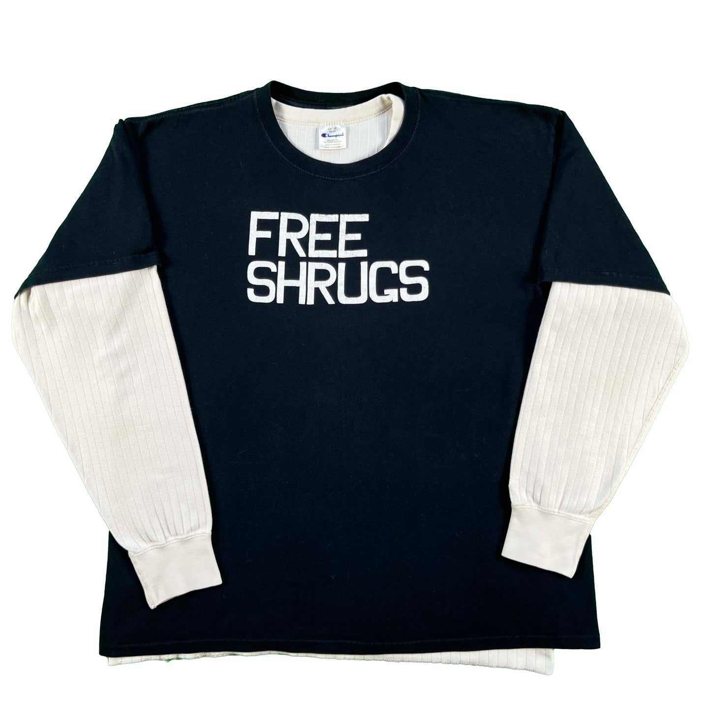 00s Free Shrugs Tee & Champion Ribbed Thermal- L