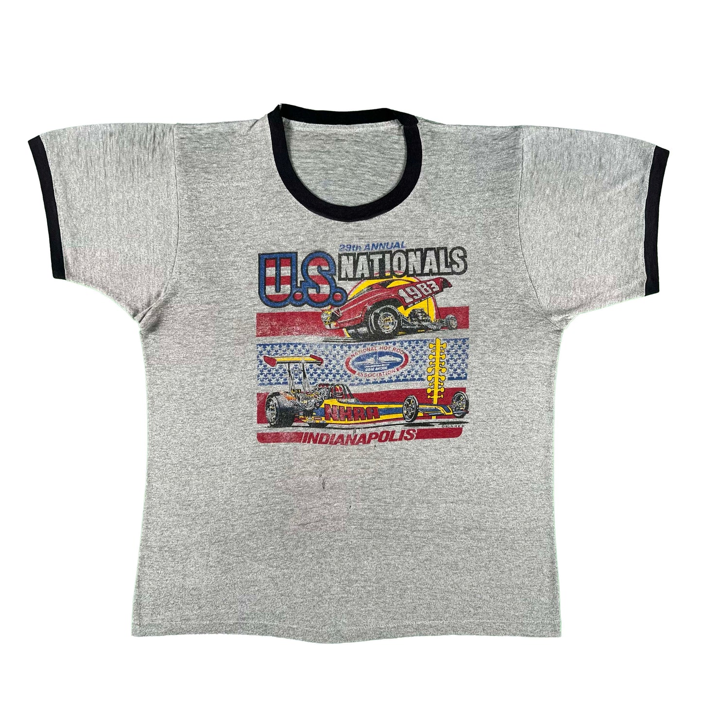 80s Indy Car Black & Grey Ringer Tee- L