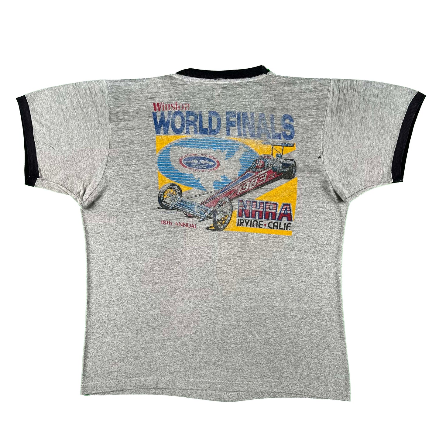 80s Indy Car Black & Grey Ringer Tee- L