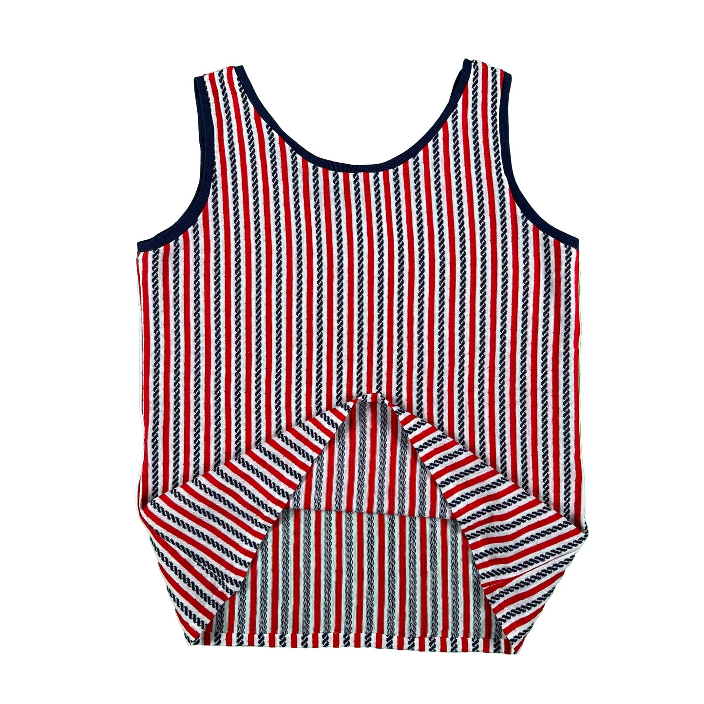 70s Red, White, & Blue Striped Knit Tank Top- M