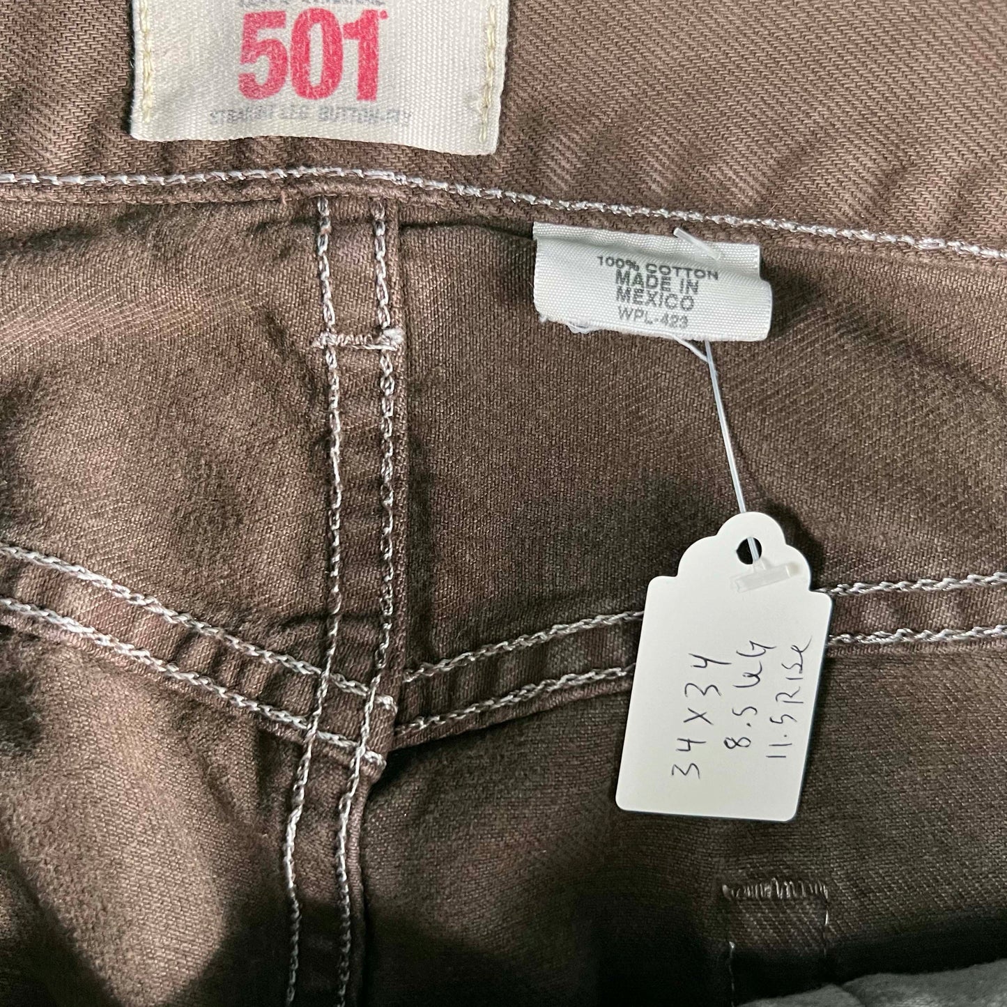 00s Levi's 501 Over Dyed Brown Denim- 34x34