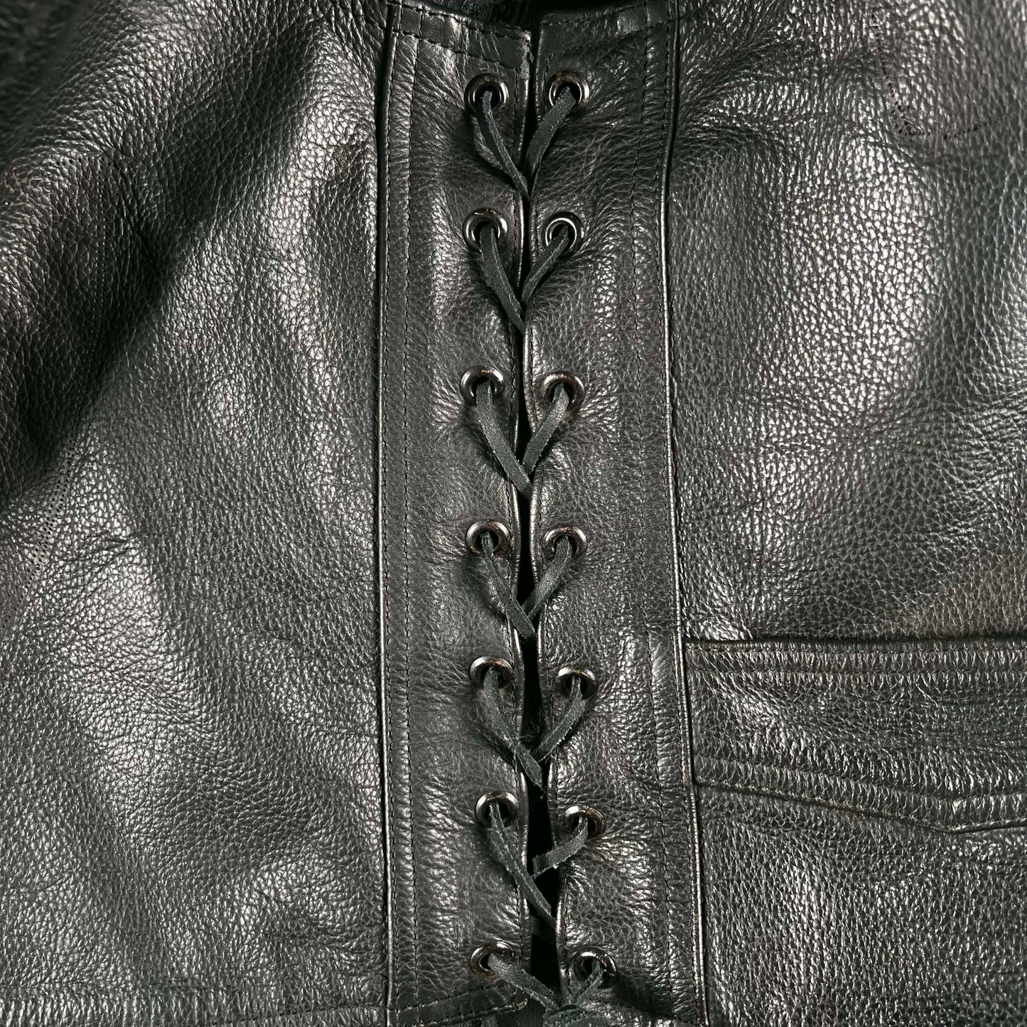 90s Black Leather Lace Sided Biker Vest- L