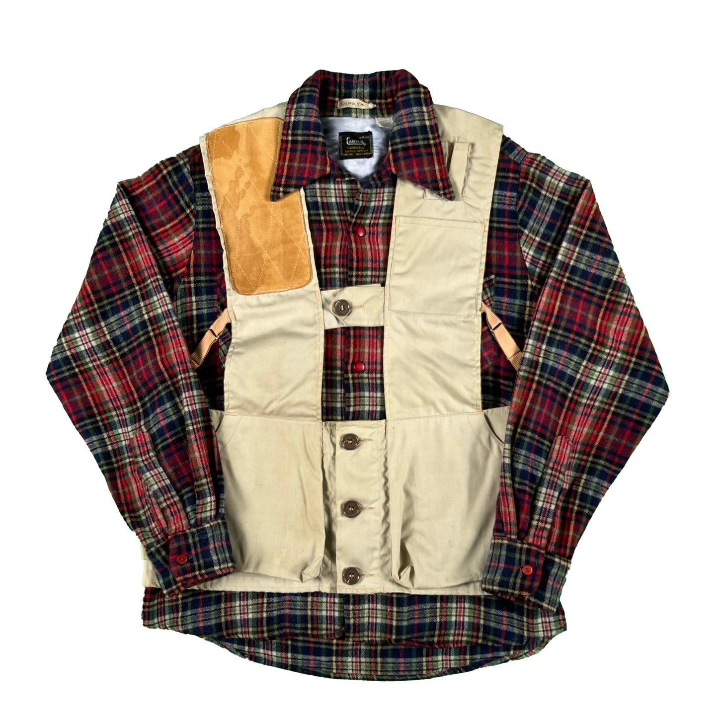 40s/60s Campus Flannel and Patched Hunting Vest Combo- M
