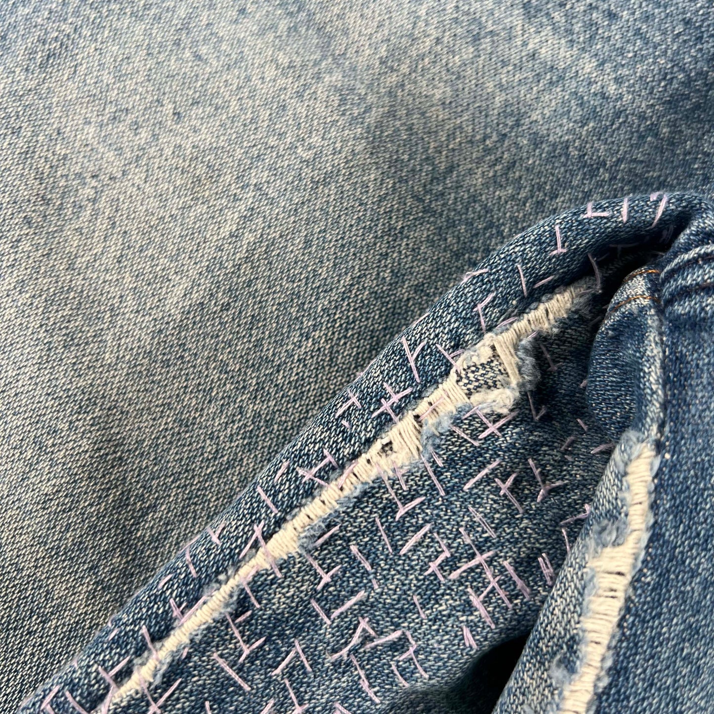 80s Wrangler 'Sashiko' Repaired Leg Twist Denim- 28x28.5